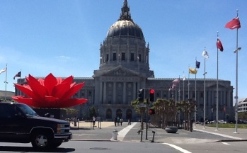 Asian Art Museum - a modern art installation called "Breathing Flower" of the exhibition "The Phantoms of Asia" , in May, 2012. The art installation was at the San Francisco City Hall compound, with the City Hall as its backdrop.
